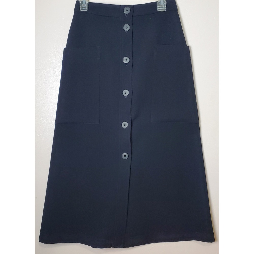 Raey Black Virgin Wool Blend A-Line Skirt 6 Button Front Quiet Luxury Old‎ Money